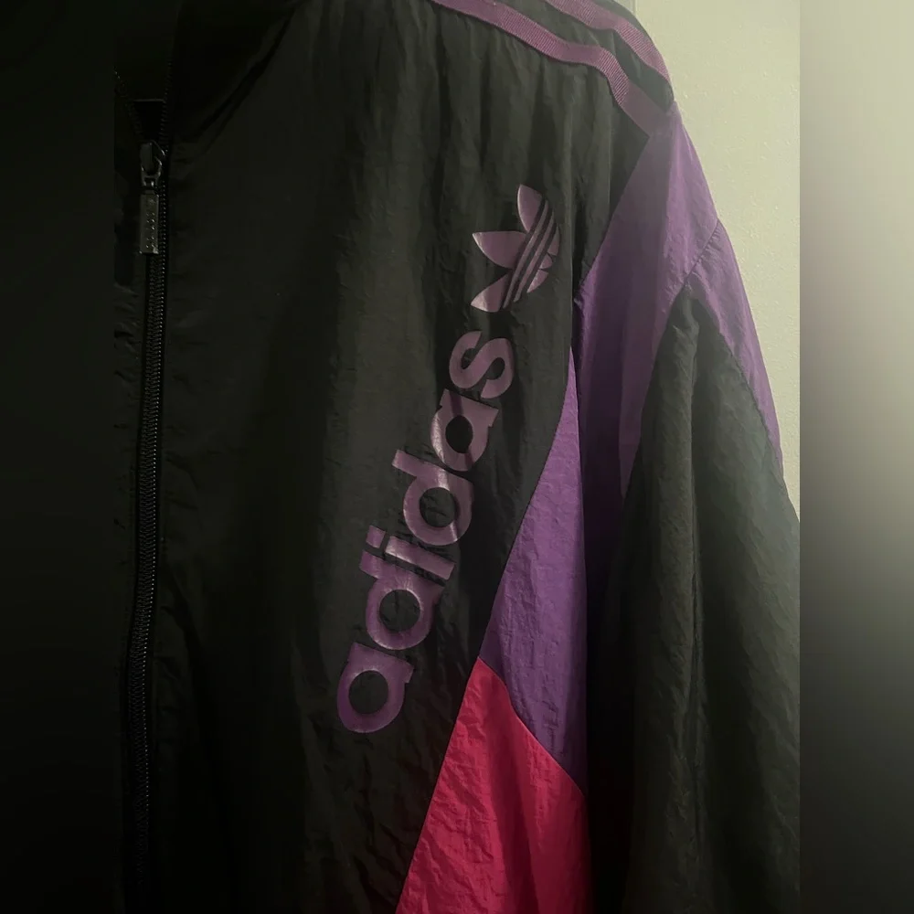 Adidas Women's Black, Purple, and Pink Bomber Jacket